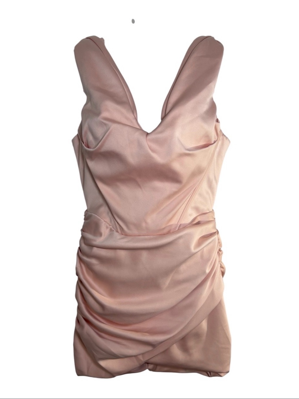 House of CB Coraline Blush Pink Satin Corset Ruched Mini Dress Size L